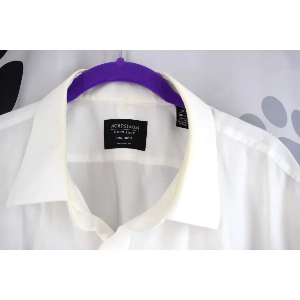 Nordstrom Mens Non Iron Traditional Fit Dress Shirt White 18 1/2 36-37 Flawed